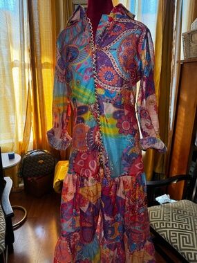 Vibrant Multi-Color Paisley Tiered Maxi Dress